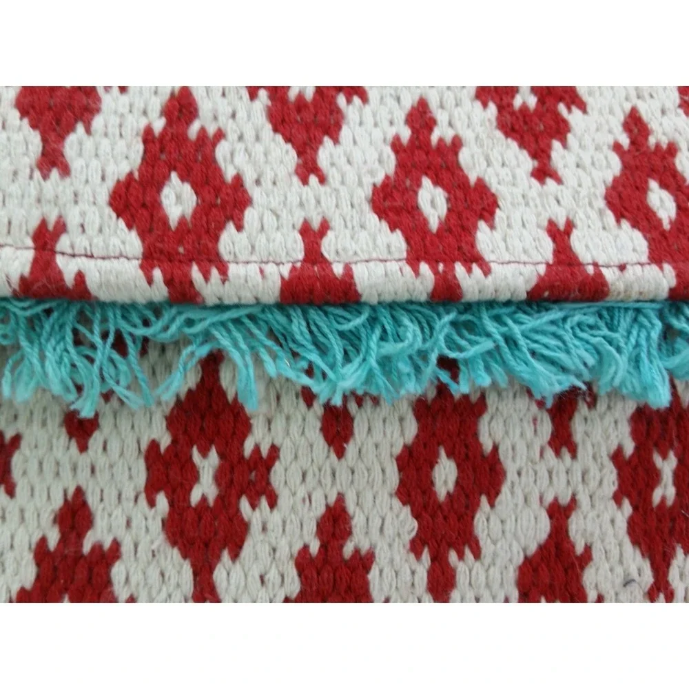 Roberta Freymann Roller Rabbit Red Teal Geometric Boho Clutch Bag Purse Fringe